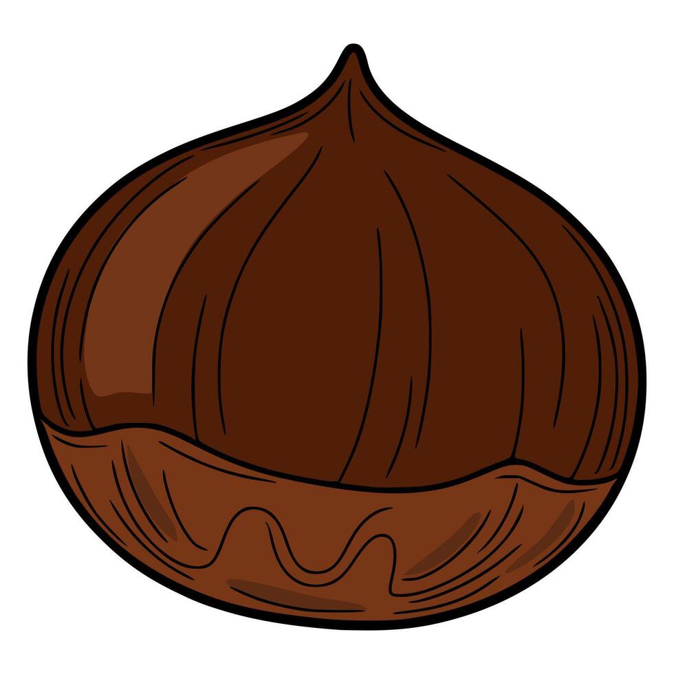 A detailed illustration of a single chestnuts, showcasing its rich brown hues and textured shell, perfect for autumnal designs or food-related projects. vector