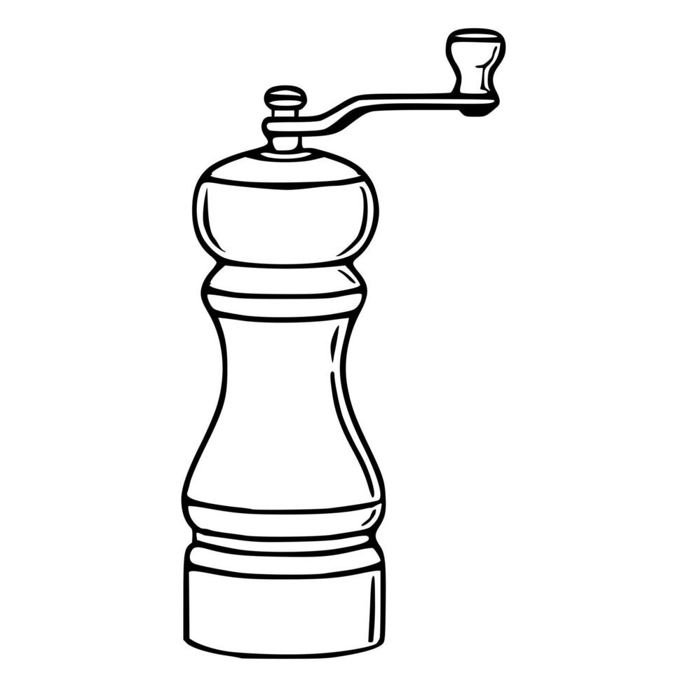 illustration of a handcranked pepper grinder, a detailed outline drawing of a vintage kitchen utensil with a classic design. vector