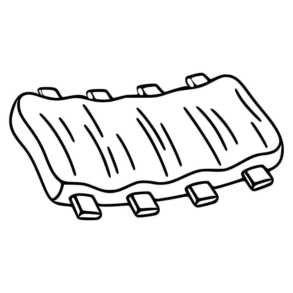Delicious illustration of a single rack of ribs, handdrawn in a simple, bold black outline style, perfect for menu design or BBQthemed projects. vector