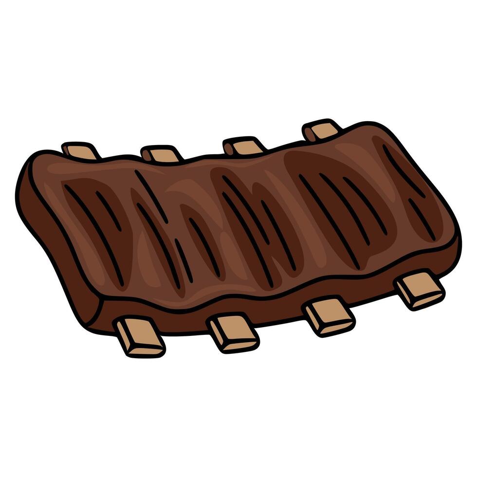 Delicious illustration of grilled pork ribs, showcasing a handdrawn style with brown and beige tones, ideal for menu design or culinarythemed projects. vector