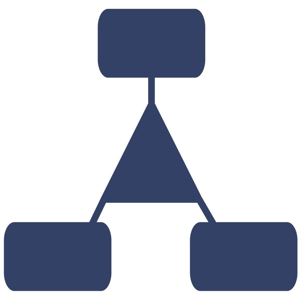 Abstract illustration of a hierarchical structure represented by interconnected rounded rectangles and a central triangle, rendered in a dark blue color palette. vector