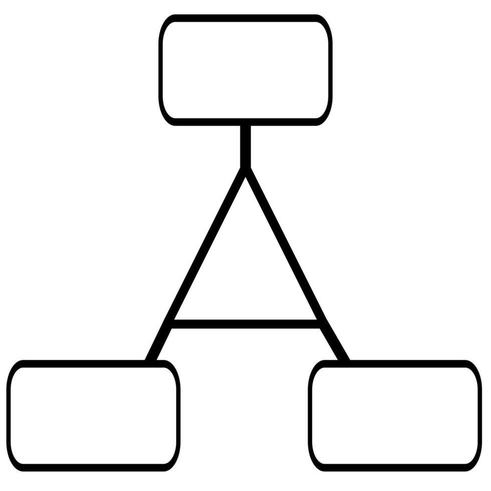Abstract illustration of a hierarchical structure represented by three rounded rectangles connected by bold lines forming a unique invertedtriangle shape. vector