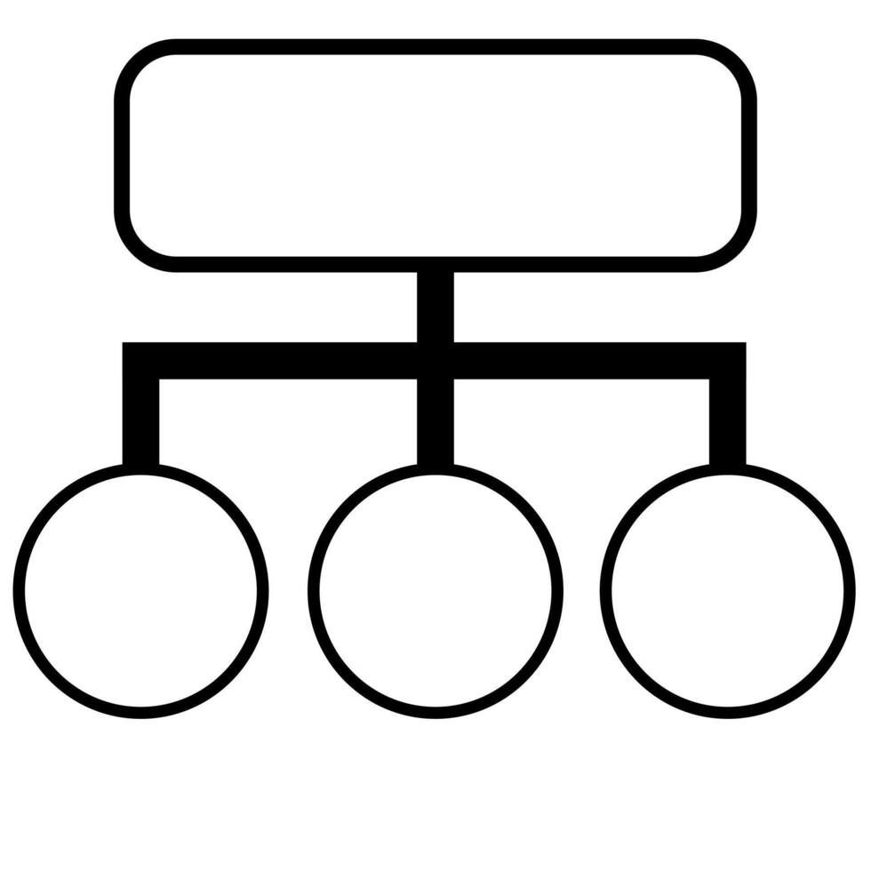 Abstract illustration of a hierarchical structure with a rectangular top element and three circular bottom elements, representing a simple organizational chart or network diagram. vector