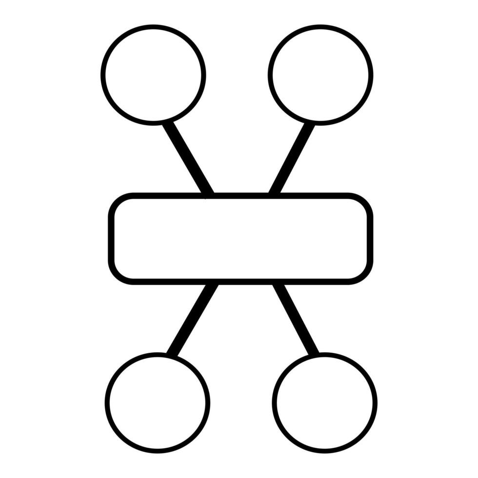 Abstract illustration of a minimalistic network structure with four nodes connected to a central rectangular element, featuring bold black lines on a white background. vector