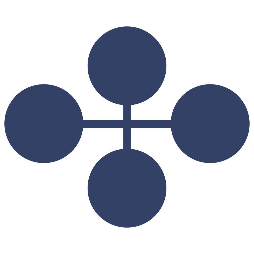 Flowcharts abstract illustration of four interconnected circles in a crosslike formation, featuring a minimalist design and a deep blue color palette. vector