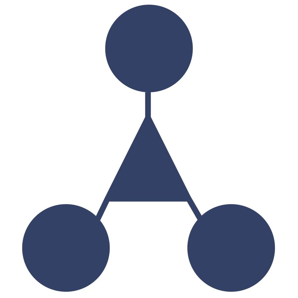 Abstract illustration of a network structure with three circles connected to a central triangle, showcasing a minimalist design in a deep blue hue. vector