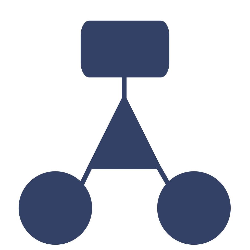 Abstract illustration of a hierarchical structure represented by interconnected geometric shapes a rectangle, a triangle, and two circles, rendered in a muted navy blue color palette. vector