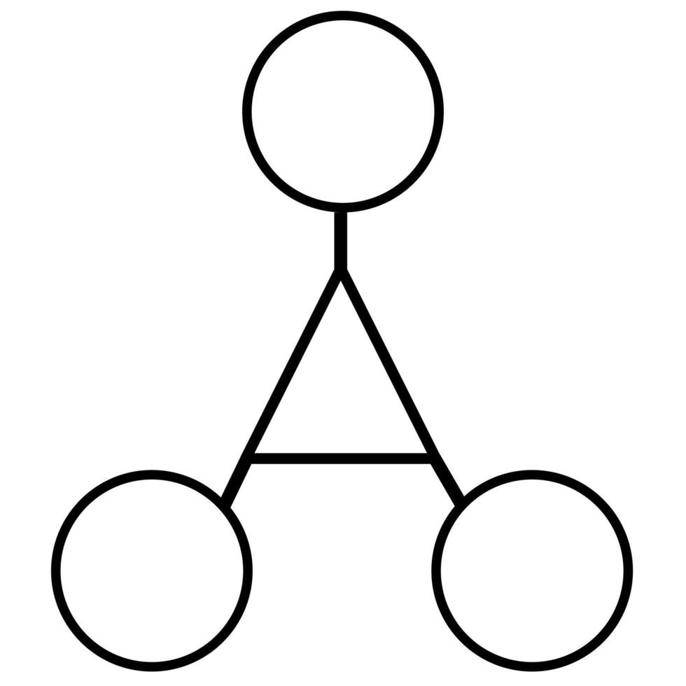 Abstract illustration of a minimalistic design featuring three circles connected by a triangle, symbolizing network, connection, or unity. vector