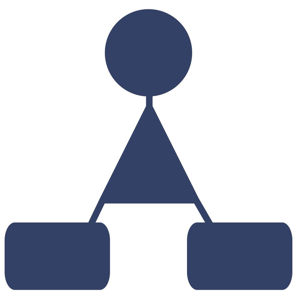 Abstract illustration of a hierarchical structure represented by a circle on top of a triangle, connected to two rounded rectangles below, symbolizing a simple organizational chart or decisi... vector