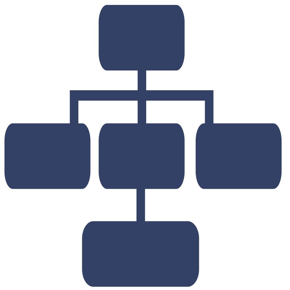 Abstract illustration of a hierarchical structure represented by interconnected rounded rectangles in a dark blue color palette, suitable for organizational charts or network diagrams. vector