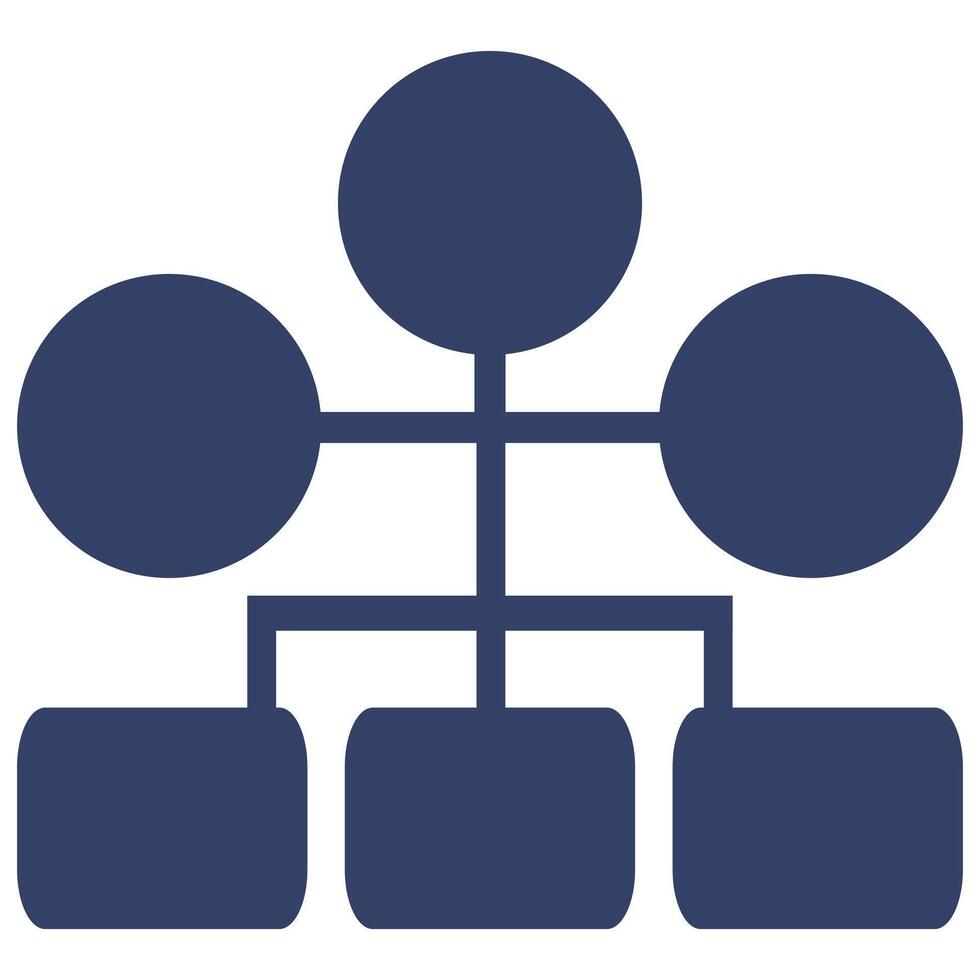 Abstract illustration of a hierarchical structure represented by interconnected circles and squares in a dark blue color palette. vector