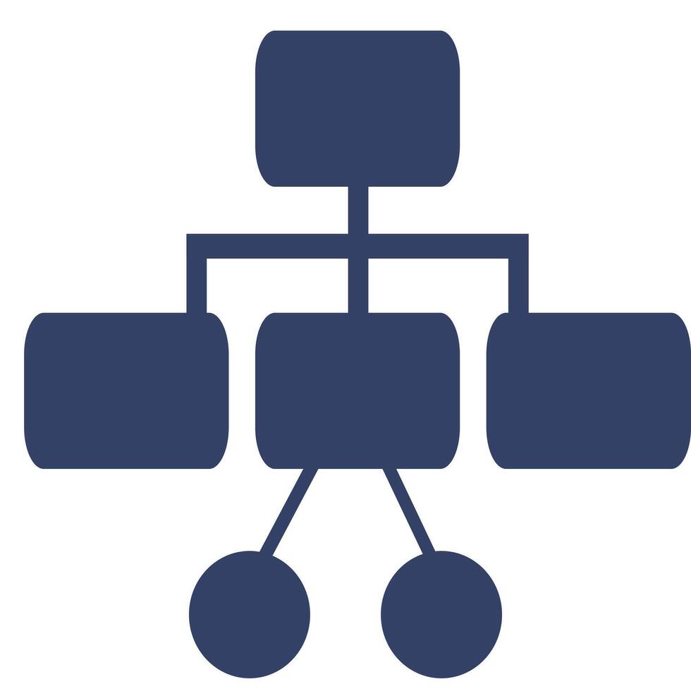 Abstract illustration of a hierarchical structure represented by interconnected rounded rectangles and circles, in a dark blue color palette, suitable for business or technology concepts. vector