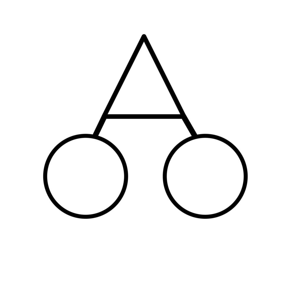 Abstract illustration of two circles connected by a triangle, representing a minimalist geometric concept with bold lines and a clean design. vector