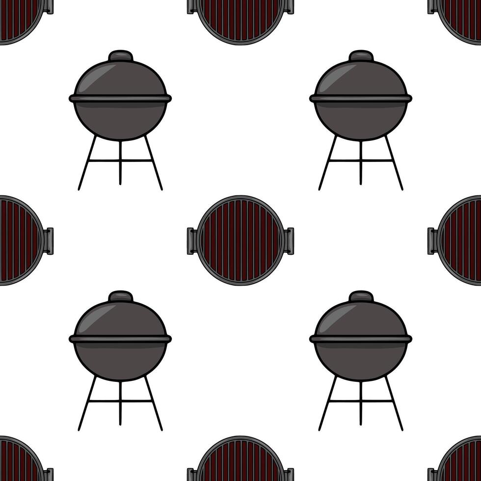 Seamless pattern featuring a stylish illustration of charcoal grills and their grates, perfect for BBQthemed designs. vector