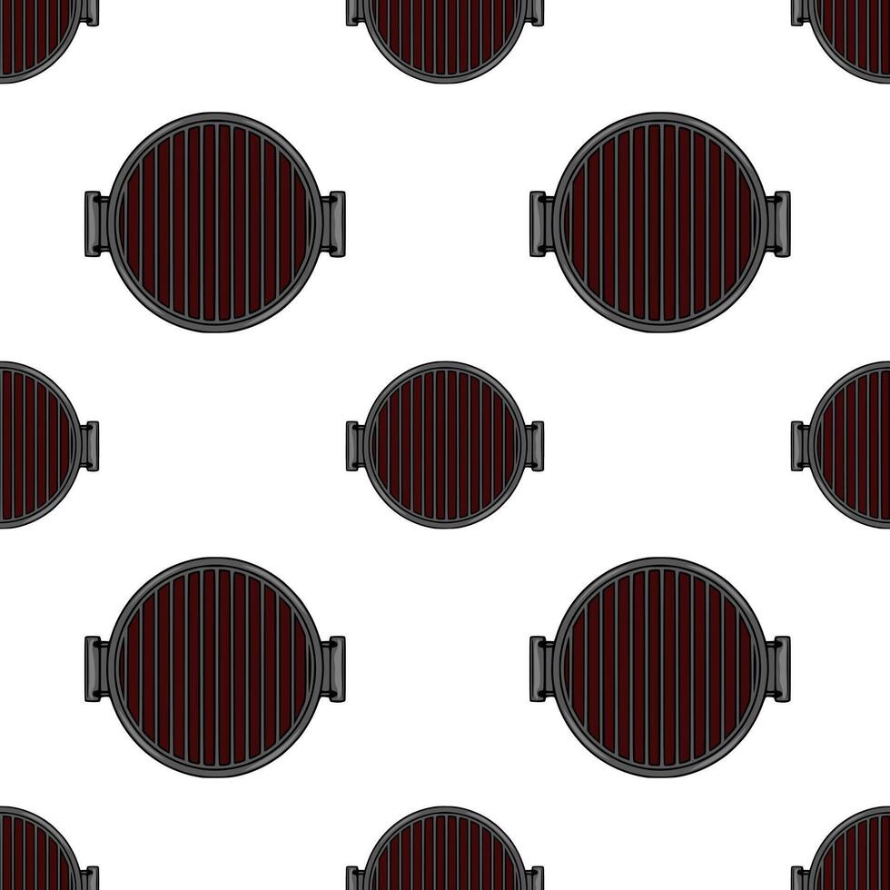 Seamless pattern of round grill grates in dark maroon and gray, ideal for kitchen or BBQ design backgrounds. vector