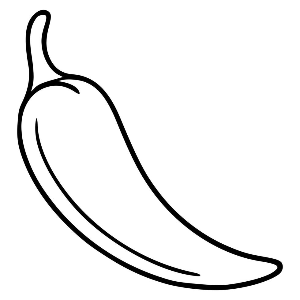 A illustration of a single chili pepper, depicted in a bold, hand drawn style with a clean, minimalist aesthetic, featuring a curved, elongated shape and a defined stem. vector