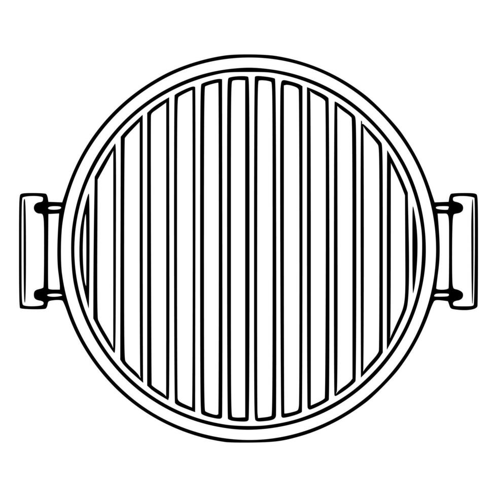 Top view illustration of a round grill grate with parallel bars and side handles, perfect for BBQ design or kitchenware illustrations. vector