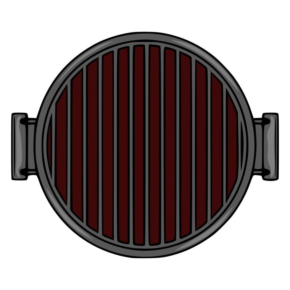 Top view illustration of a round barbecue grill with dark red and grey color scheme, perfect for cooking design projects. vector