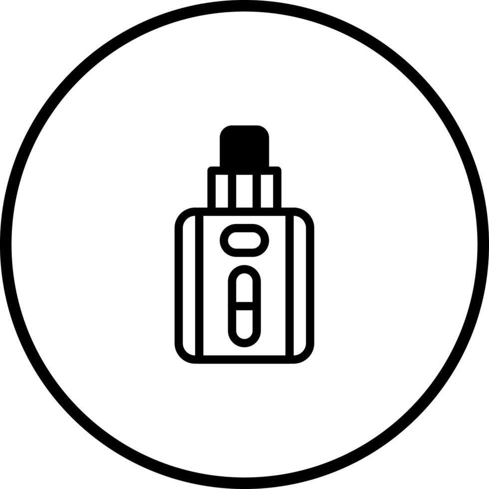Vape device black line art in a circle represents modern electronic cigarette technology design vector