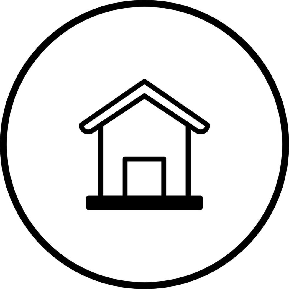 Simple minimalist line art drawing of a house icon surrounded by a circle shape illustration vector