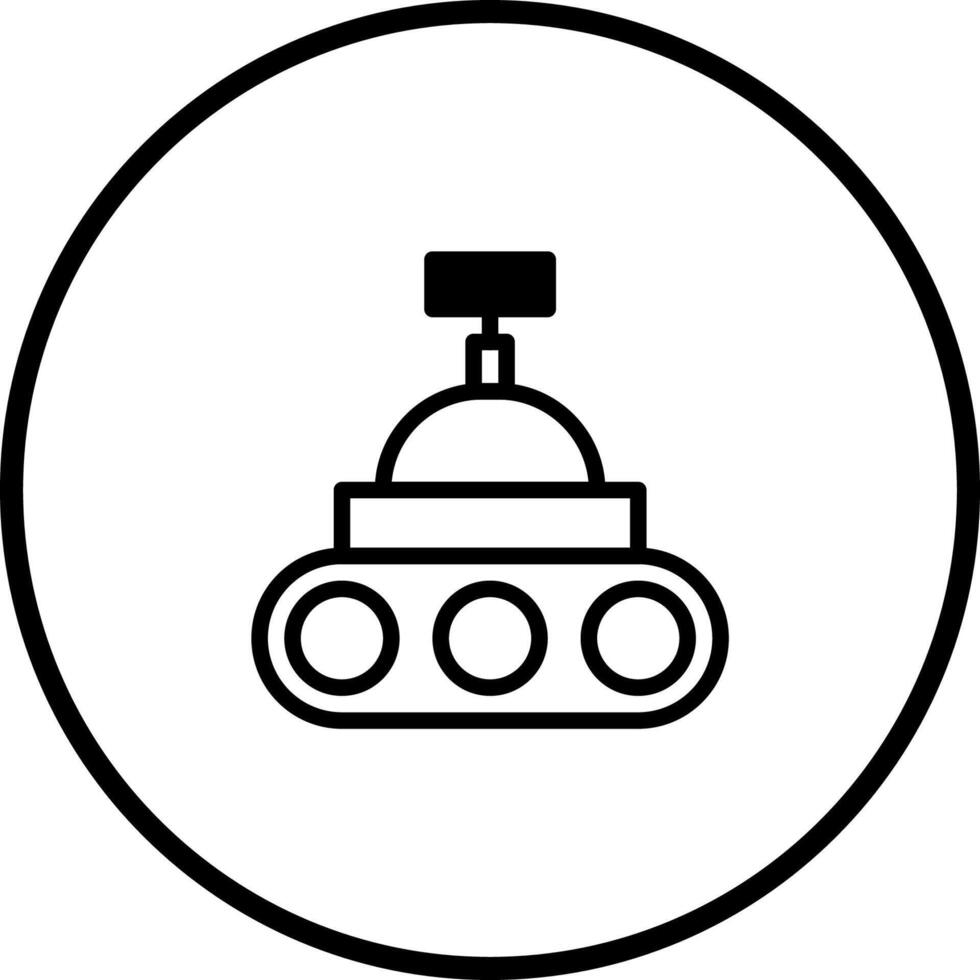 Monochrome robotic vehicle icon design conveys automated exploration and technological advancement representing innovation within scientific fields vector