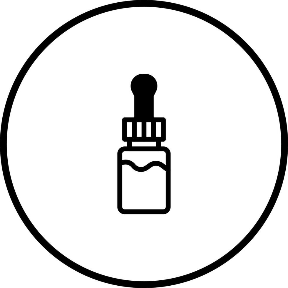 Minimalist illustration of a dropper bottle containing liquid within a circular frame design for health and beauty vector
