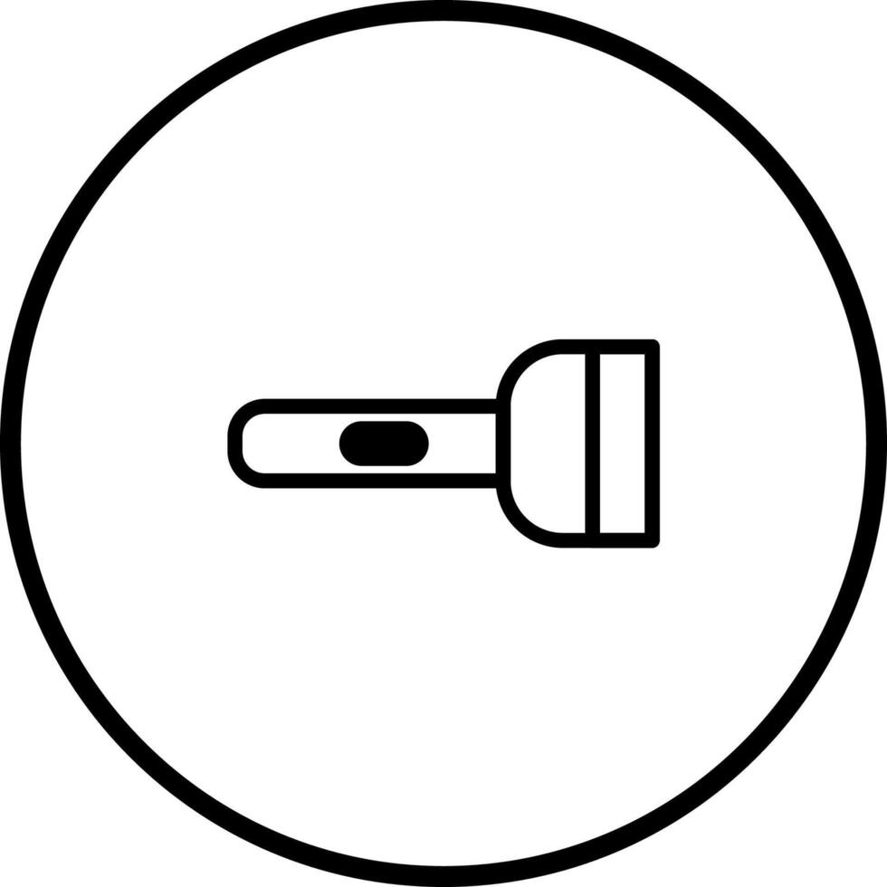 Minimalist flashlight icon in black and white showcasing simple technology with a round design featuring light source vector