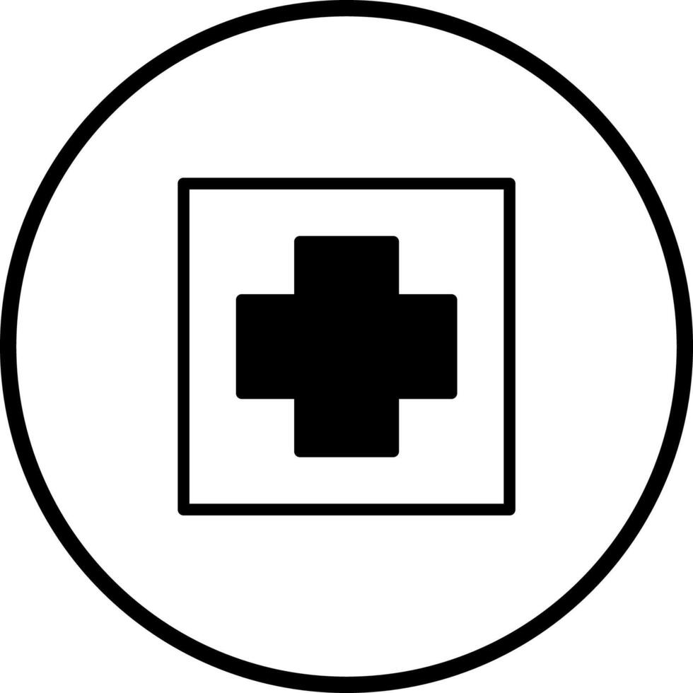 Medical symbol depicting health with a plus sign inside a box within a circle concept vector