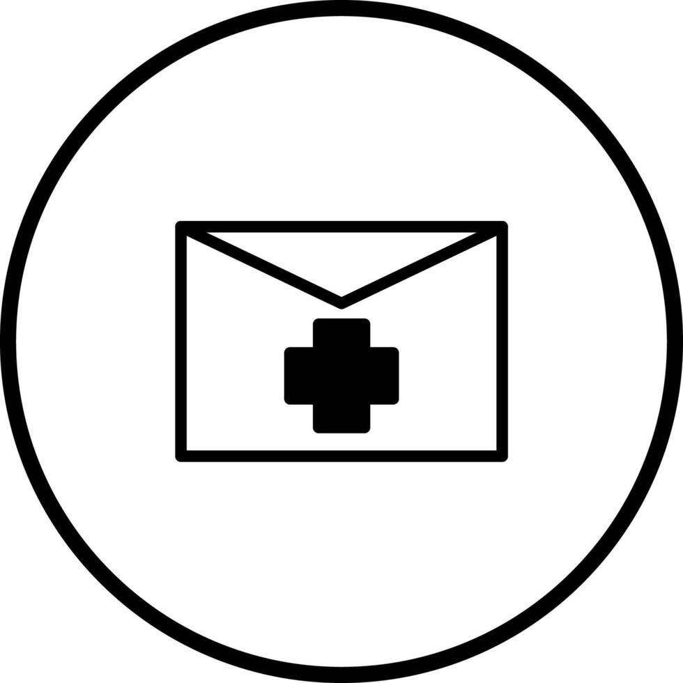 Medical communication and healthcare services icon with envelope and plus sign in circular frame showing digital concept vector
