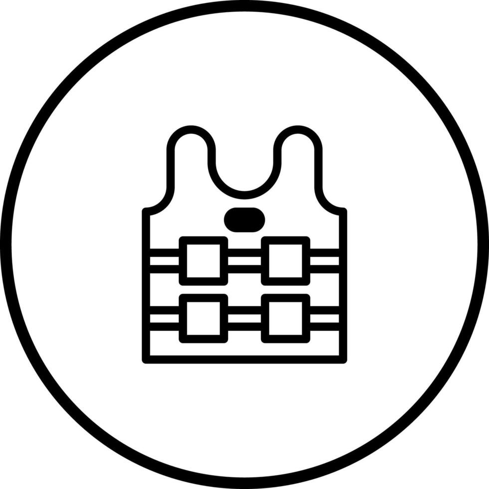 Life vest outline icon inside a circular frame symbolizing water safety equipment and recreational activities vector