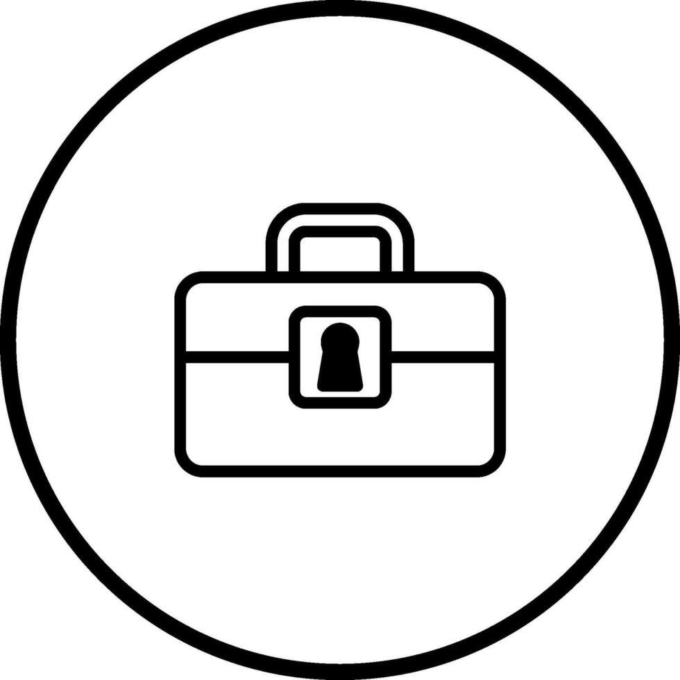 Isolated line drawing of a suitcase within a circle emblem representing travel baggage luggage container vector