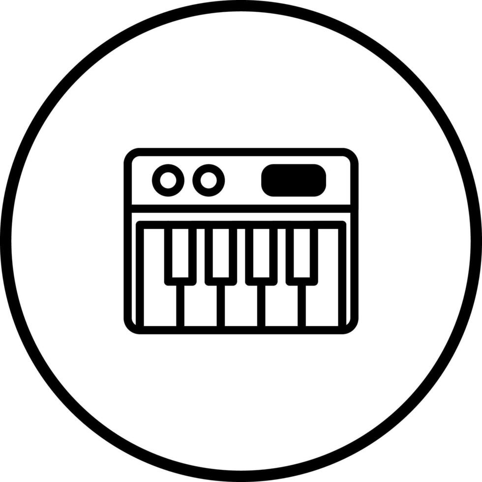 Illustration of a black and white synthesizer keyboard surrounded by a circular frame for digital platforms vector