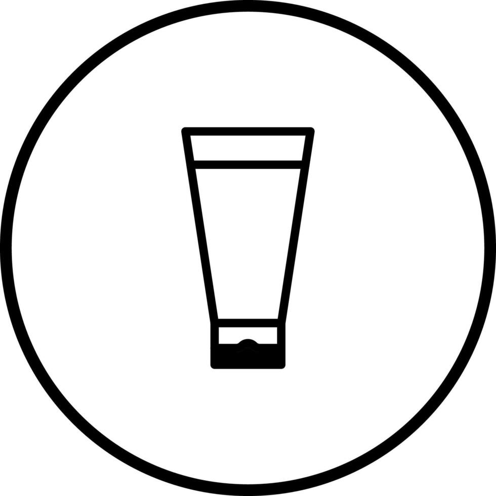 Black and white icon of a tube of cream or lotion inside circle outline vector