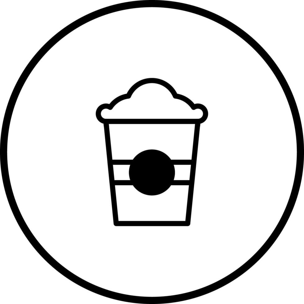 Black and white outline of a disposable coffee cup with foamy topping isolated on white background vector