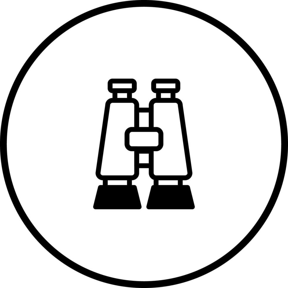 Binoculars optical instrument enhancing distance vision for exploration and observation displayed as an icon within a circular frame vector