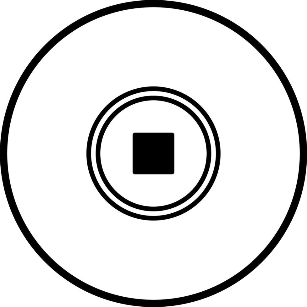 Abstract circular symbol with a central square within concentric rings creates minimalist design aesthetic vector
