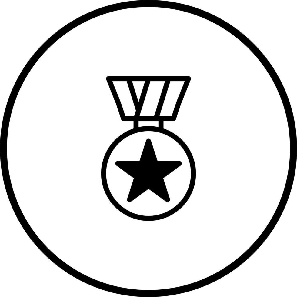 A simple black and white icon depicting a medal with a star inside a circle is displayed vector