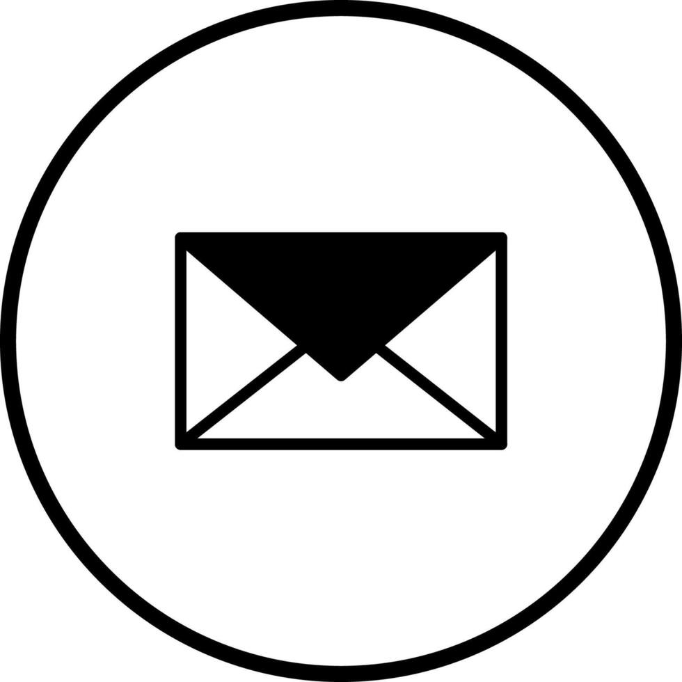 A minimalistic black and white illustration featuring a message envelope inside a circular frame design is visually appealing vector