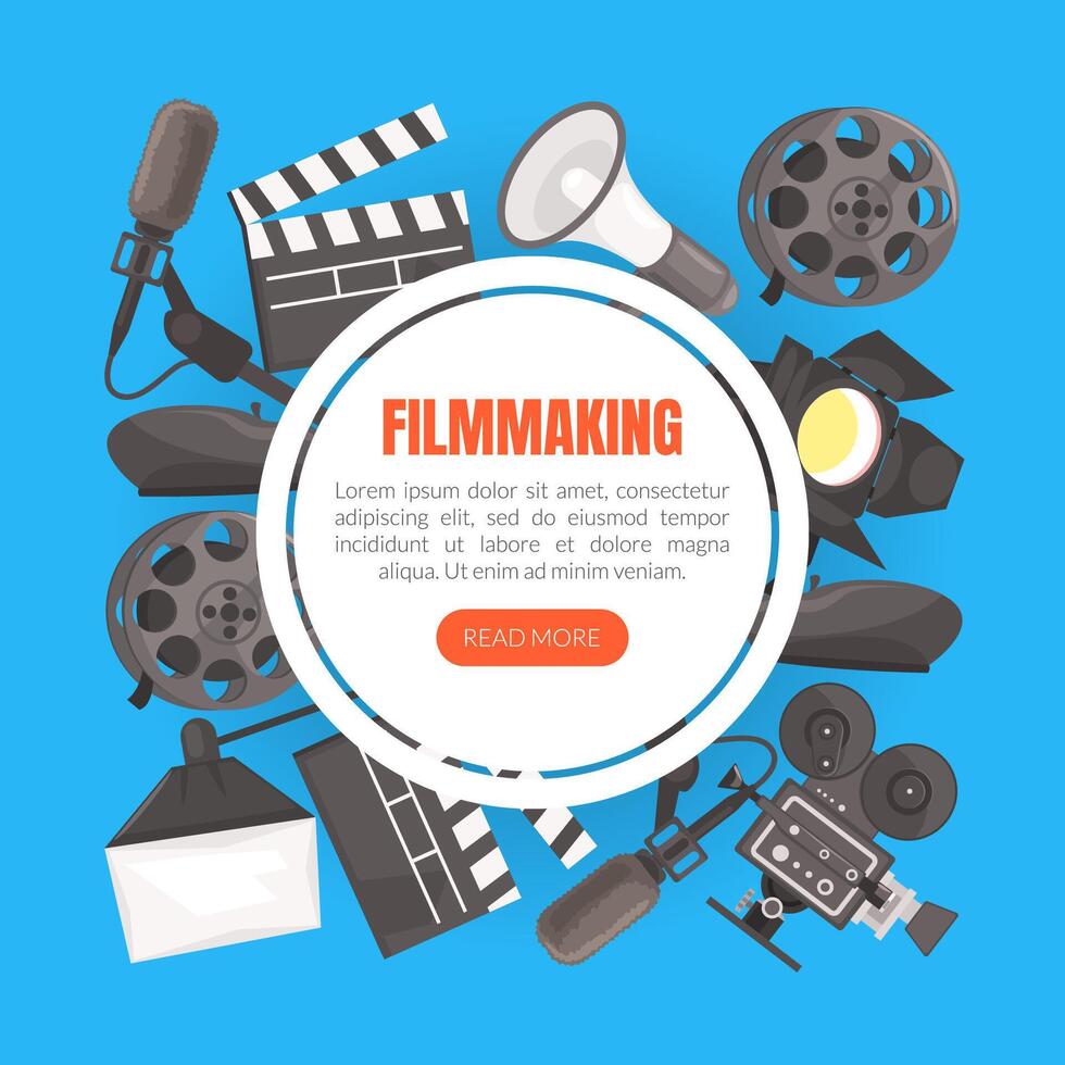 Filmmaking Landing Page Template, Cinematography, Movie Production Website Interface Flat Illustration vector