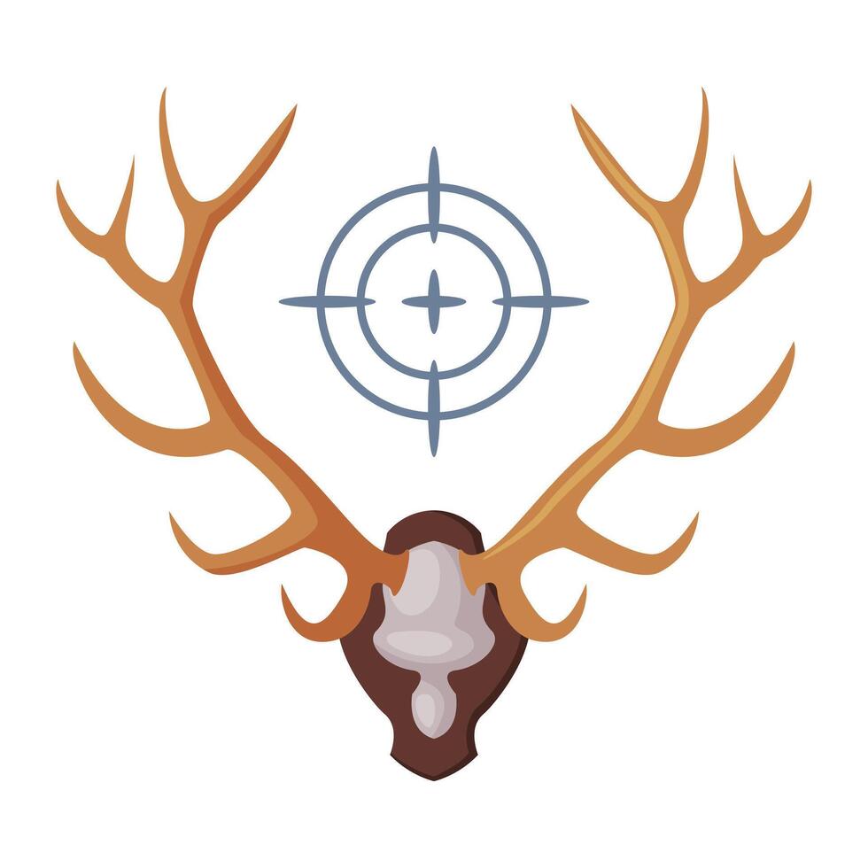 Deer Skull on Wall, Hunter Trophy Flat Illustration vector