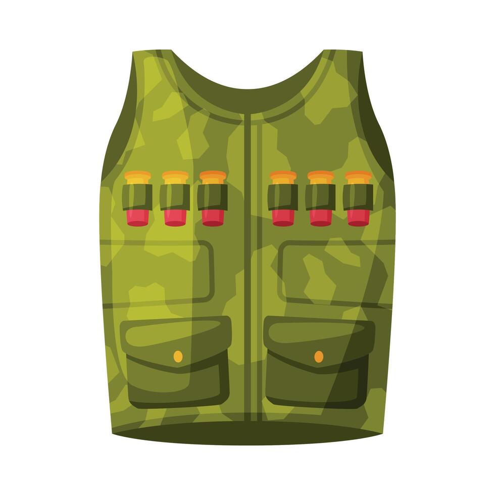 Camouflage Hunter Vest, Hunting Object Flat Illustration vector