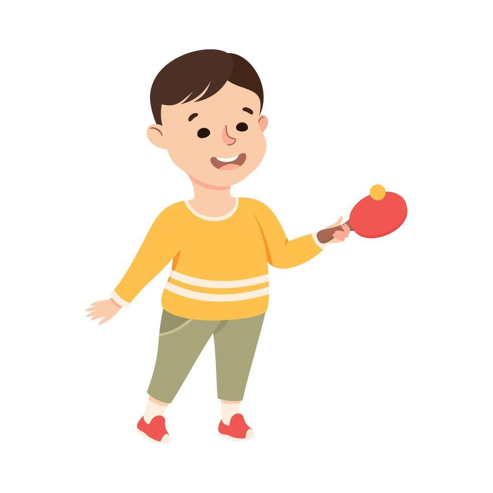 Cute Boy Playing Table Tennis, Kid Doing Sports, Active Healthy Lifestyle Concept Cartoon Style Illustration vector