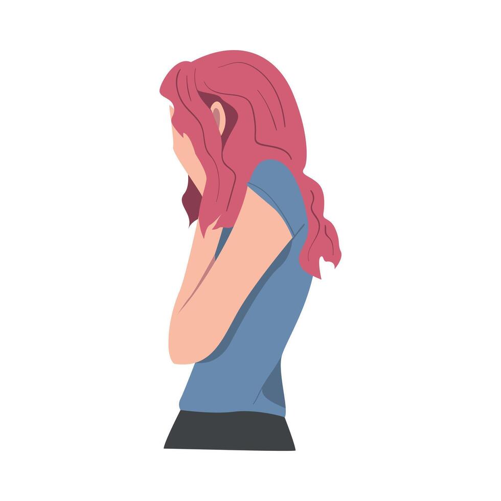 Slouching Female Crying and Suffering Because of Lost Love and Heartbreak Illustration vector