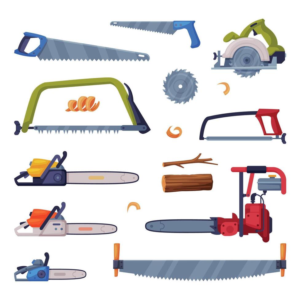 Different Saw with Tough Blade with Hard Toothed Edge Set vector