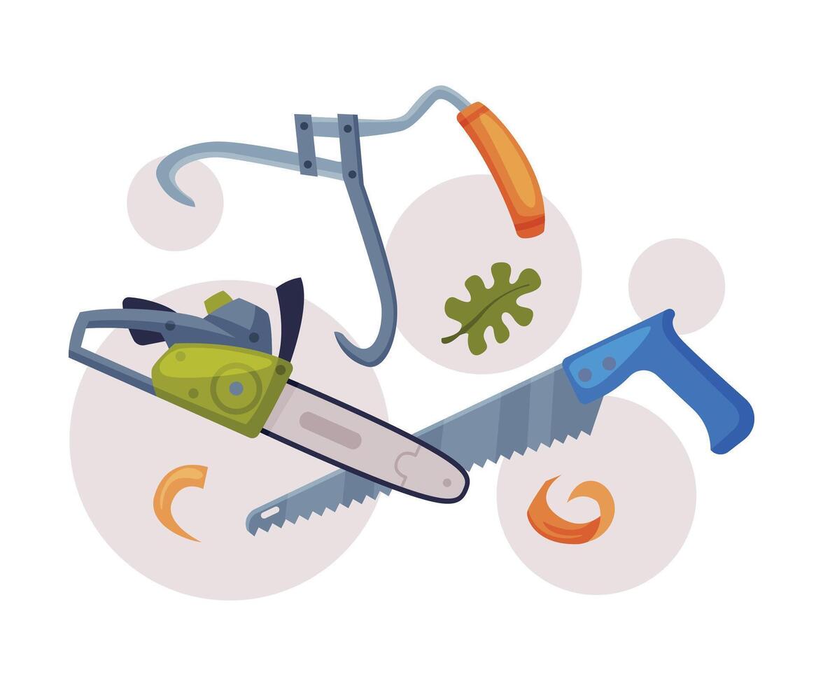 Electric Saw with Toothed Blade and Panel Saw as Wood Chopping Implement Composition vector