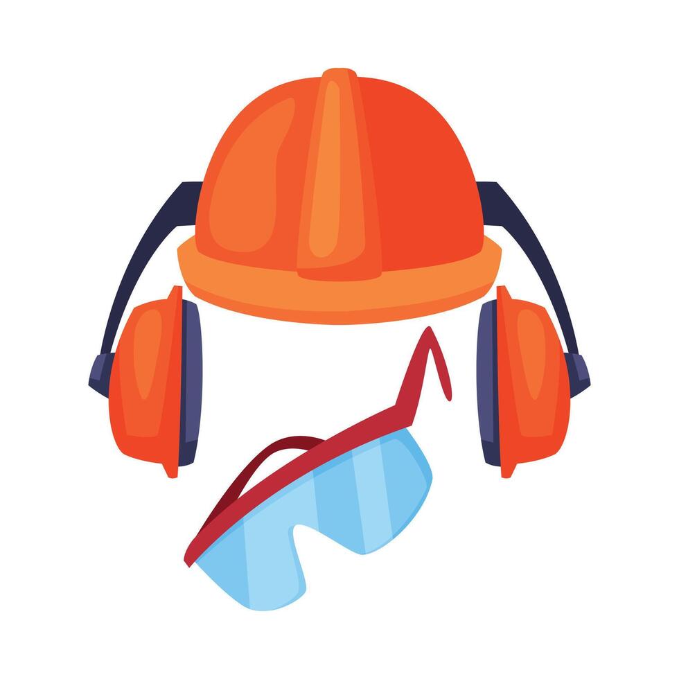 Ear Protectors or Earmuffs with Helmet and Protective Glasses Illustration vector
