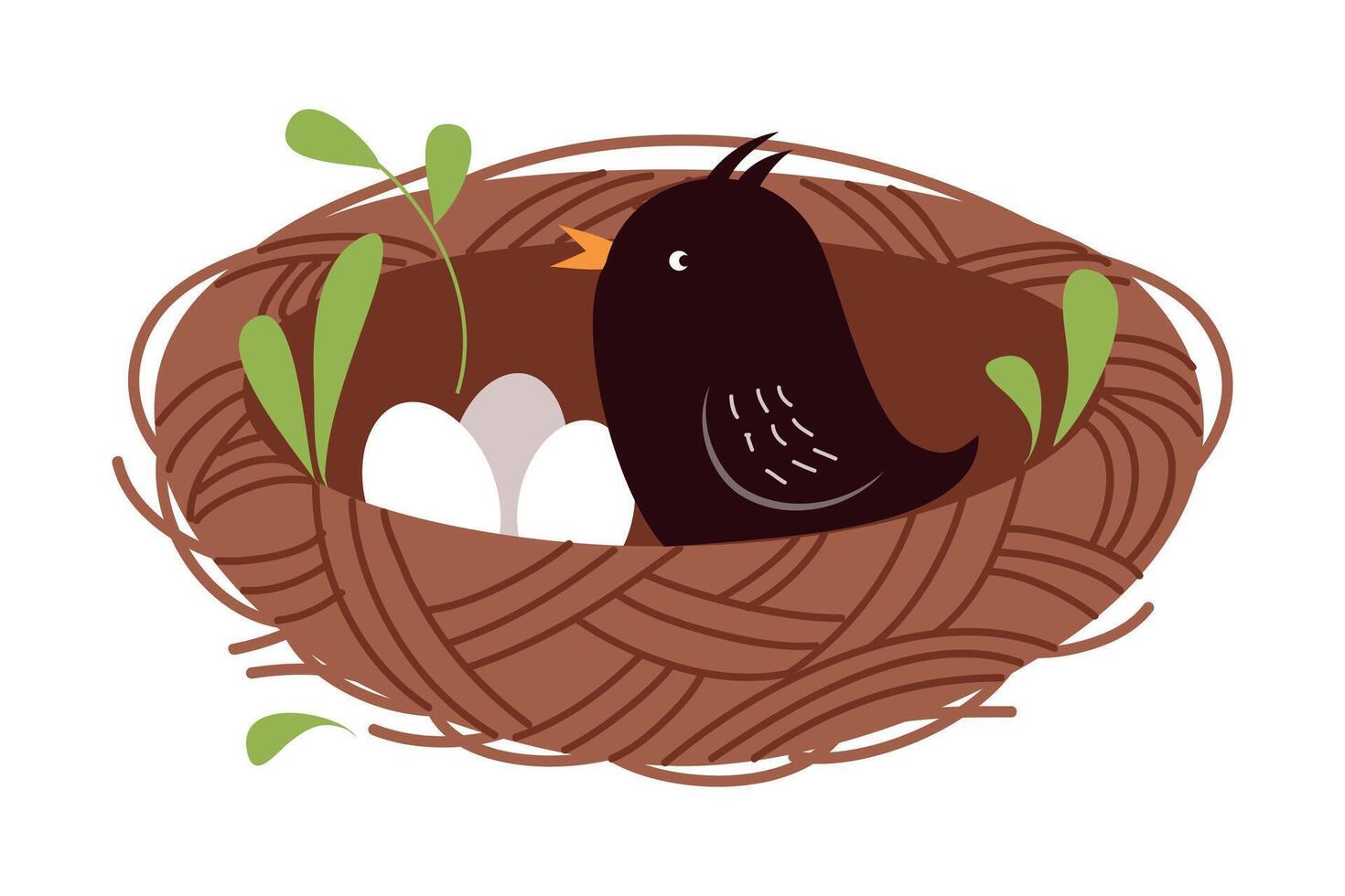 Cute Little Bird as Forest Habitant Sitting in Nest Illustration vector