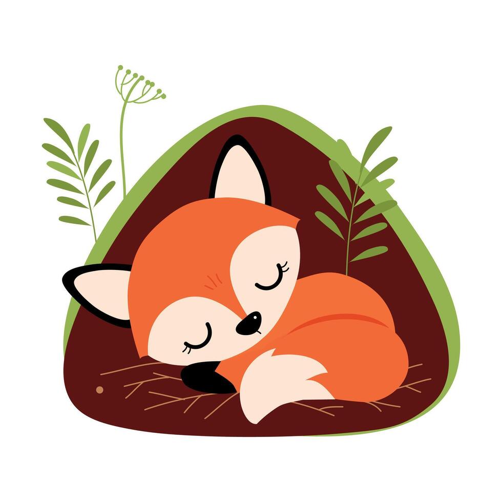 Orange Fox as Forest Animal Sleeping in Burrow Illustration vector