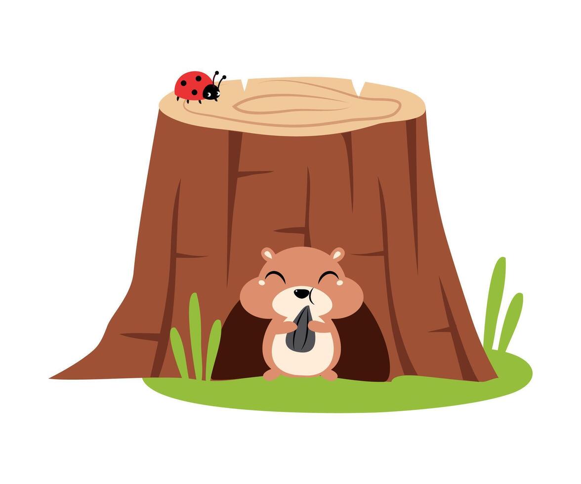Funny Chipmunk as Forest Animal Pepped Out from Stump Hollow Illustration vector