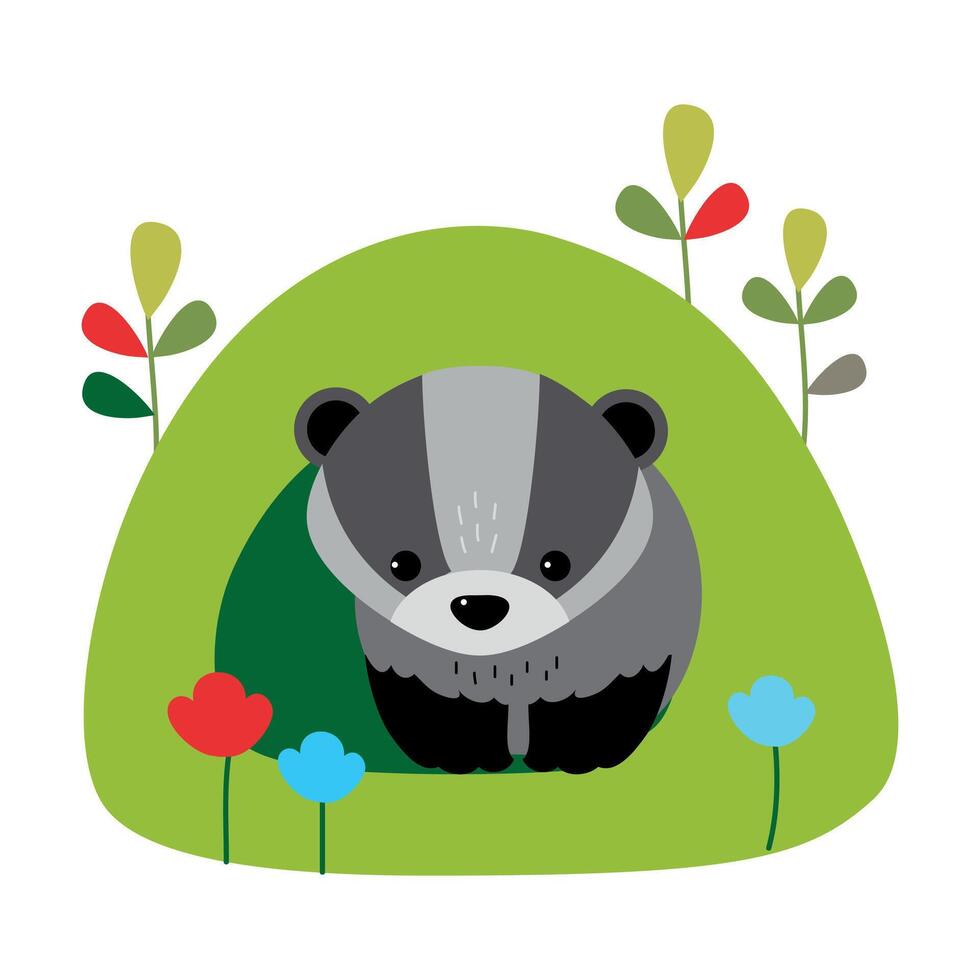 Funny Badger as Forest Animal Sitting Near Its Burrow Illustration vector